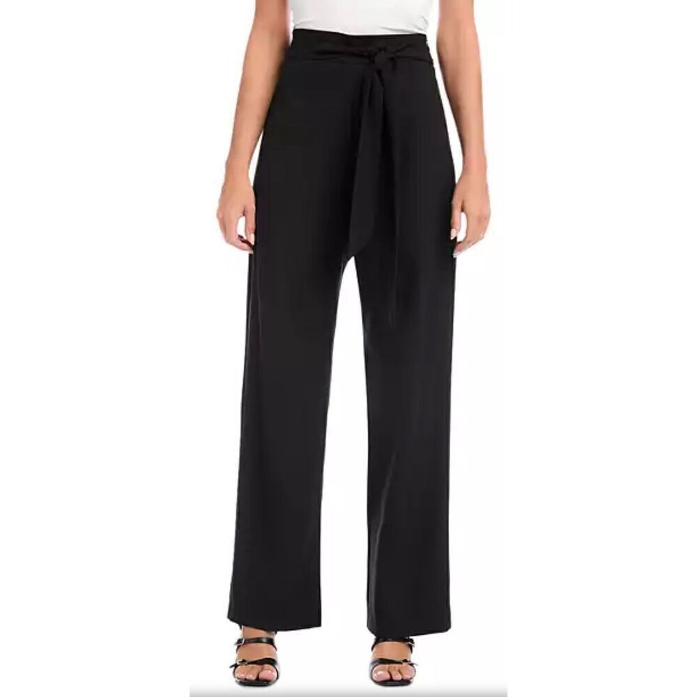 Karen Kane Belted Woven Trousers Black Tie Front Pants‎ NWT